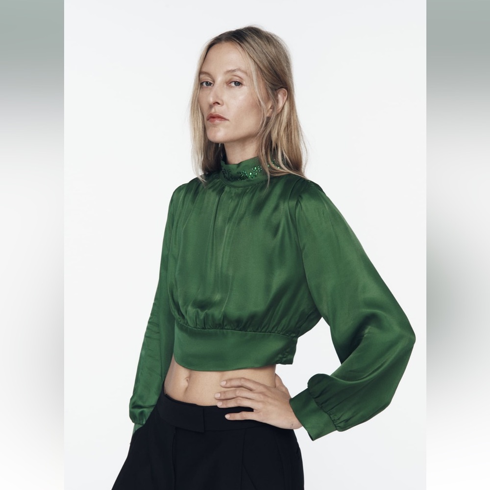 Zara beaded satin effect top